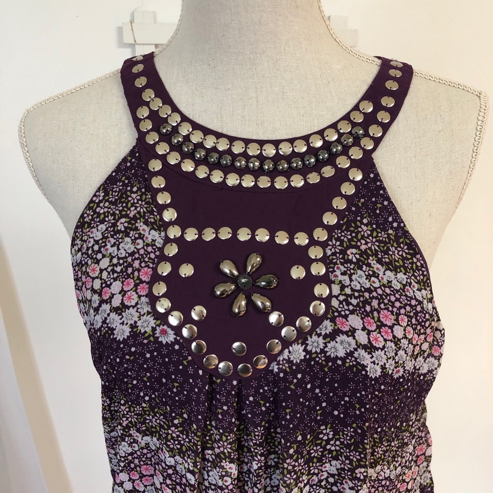 Hippie Mod Dress Floral y2k Purple Midi Size L Groovy beach style